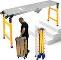 Adjustable Height Work Platform 2000 LBS 65"x12", Height 29" to 48" Folding Steel Work Bench, Portable Scaffold Ladder for Drywall, Painting & Home Renovation
