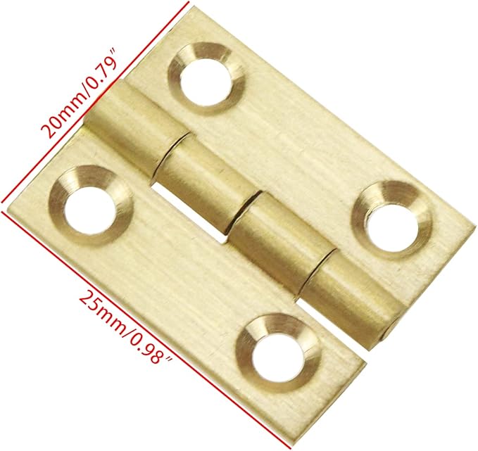 Mcredy 4 Pcs 1 Inch Small Hinges Solid Brass Gold Kitchen Cabinet Jewelry Box Hinges for Cabinets Wooden Box with Mounting Screws