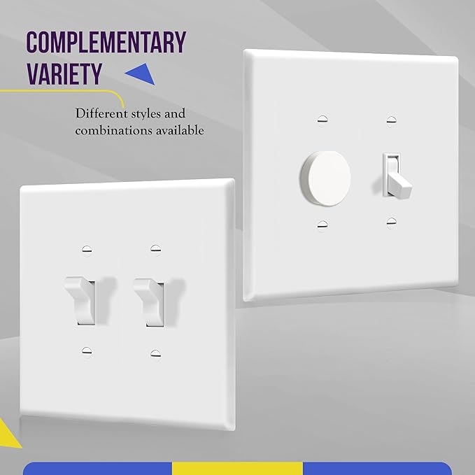 ENERLITES Jumbo Double Toggle Switch Cover, Large Two Gang Light Switch Wall Plate, Gloss Finish, Oversized 2-Gang 5.5" x 5.5", Unbreakable Polycarbonate Thermoplastic, UL Listed, 8812O-W, White