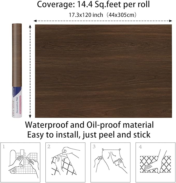Arthome Cherry Wood Contact Paper Peel and Stick Wallpaper 16.5" x120" | Covers 13.7 sq ft.,Decorative Vinyl Film for Countertop,Cabinets,Shelf,Drawer Liner,Easy to Clean Removable Wall Covering