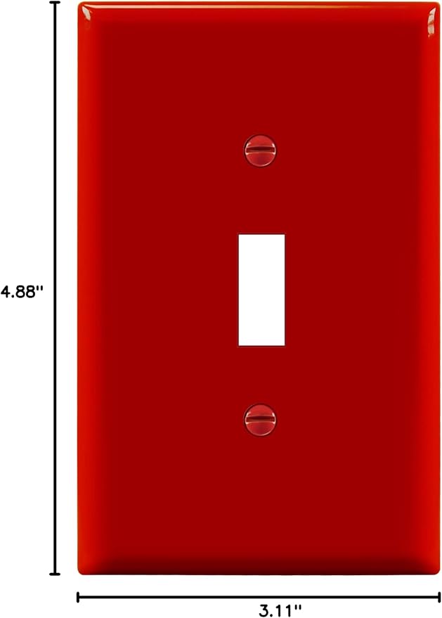 ENERLITES Toggle Light Switch Wall Plate, 1-Gang 4.88" x 3.11", Mid-Size, UL Listed, 8811M-R, Red