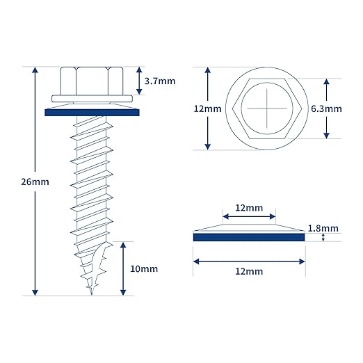 Metal Roofing Screws 10 x 1 Galvanized Hex Head Sheet Metal Screws, Metal to Wood Siding Screws, Self Tapping Screws with EPDM Washer for Corrugated Roofing (Silver-300Pcs)