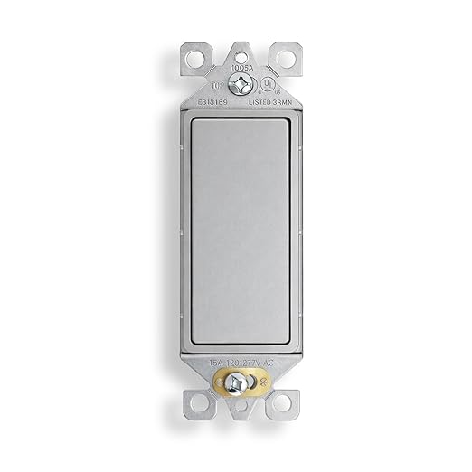 ELEGRP Matte Gray 3 Way Decorator Light Switch, 15A 120-277V, Paddle Rocker Switch Replacement, On/Off Wall Switch, Self-Grounding, Residential Grade, UL/CUL, 1 Pack