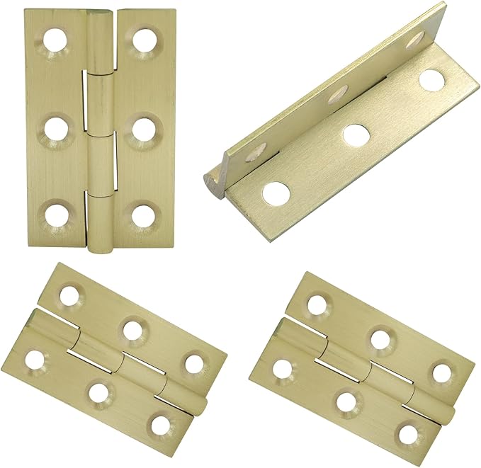 Murtenze 4 Pcs 1.5 Inch Mini Solid Brass Hinges，Brass Cabinet Hinges Small Box Hinges Butt Hinges for Cabinet, Drawer, Wood Box