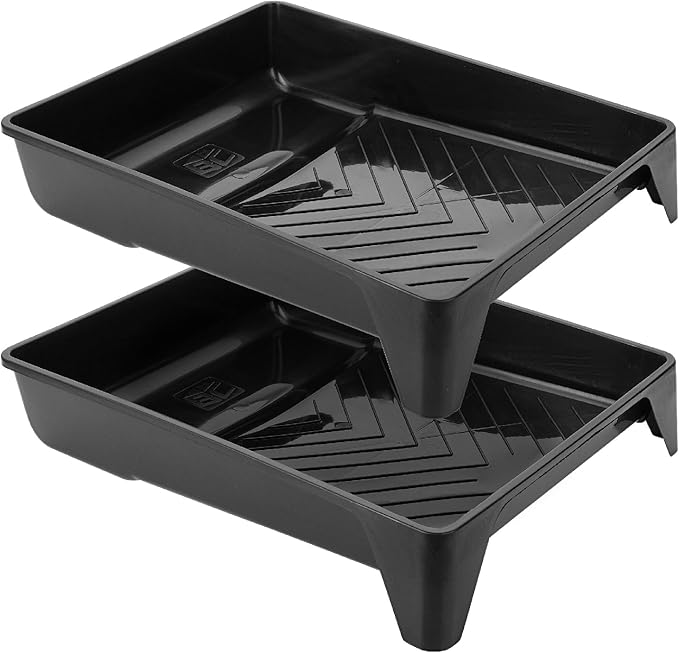 Bates- 9 Inch Paint Tray, 2 Pack, Black Plastic Paint Roller Tray 9 Inch, Deep Capacity, Textured Ridge