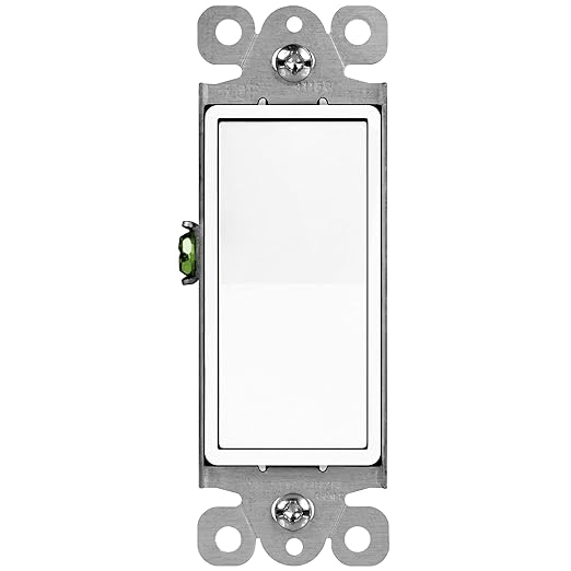 ENERLITES Decorator Paddle Rocker Light Switch, Gloss Finish, Single Pole, 3 Wire, Grounding Screw, Residential Grade, 15A 120V/277V, UL Listed, 91150-W, White