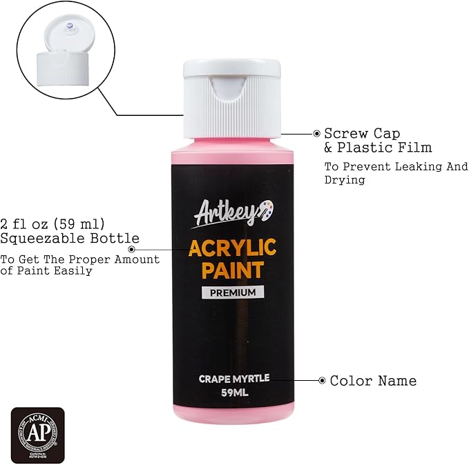 Artkey Acrylic Paint Set, 16 Colors 2 oz/59 ml Acrylic Paint Kit for Professional Artists & Beginners – Spring Pastel Art & Craft Supplies for Canvas, Wood, Fabric, Rock, Leather, Ceramic, Glass