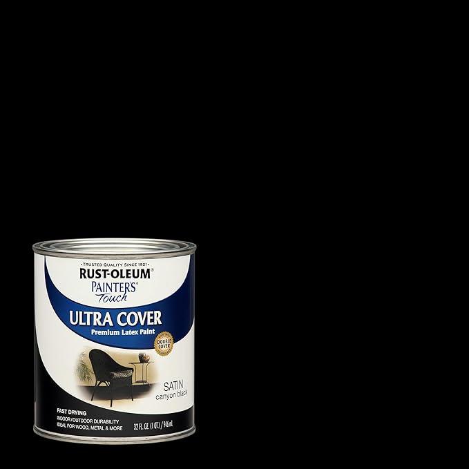Rust-Oleum 1 qt 267332 Canyon Black Painters Touch 2X Ultra Cover Premium Latex Paint, Satin