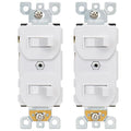 Baomain 2-Pack Double Toggle Light Switch,15 Amp 125V Two Single Pole Residential Grade,On/Off Electrical Wall Switch Self-grounding, Glossy White ETL Certified
