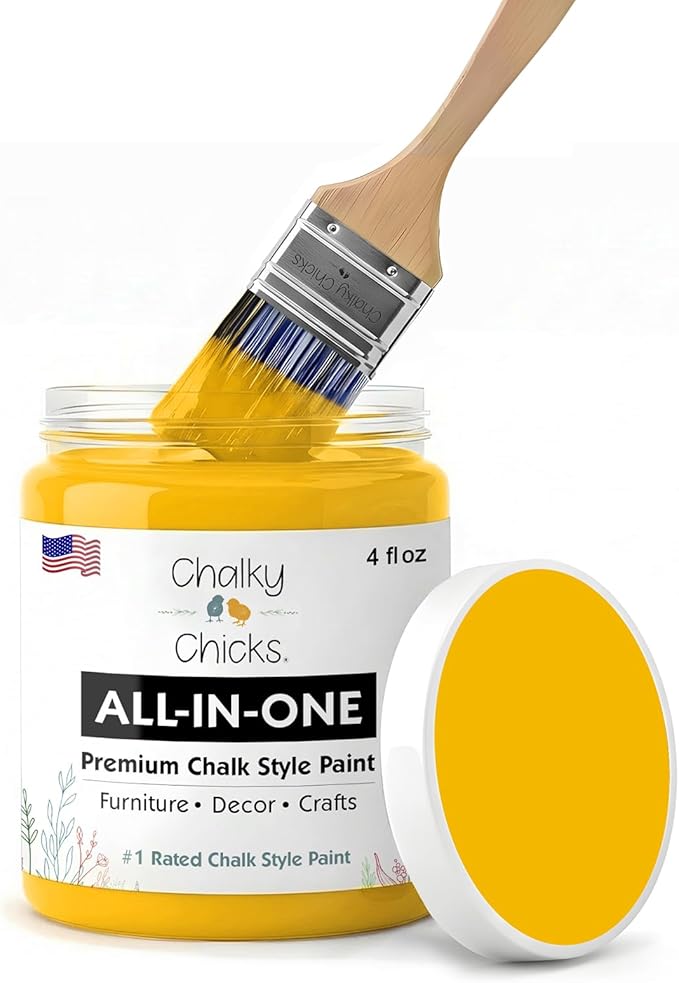 Chalky Chicks 4 Fl Oz Matte Bees Knees (Yellow) Chalk Paint for Furniture Without Sanding - No Prep Furniture Paint No Sanding All in One for Crafts, Wood, Walls, Cabinet, Metal, Dresser, Farmhouse