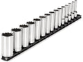 TEKTON 3/8 Inch Drive 12-Point Socket Set, 15-Piece | SHD91115 | (1/4 - 1 in.), Deep, Socket Rail