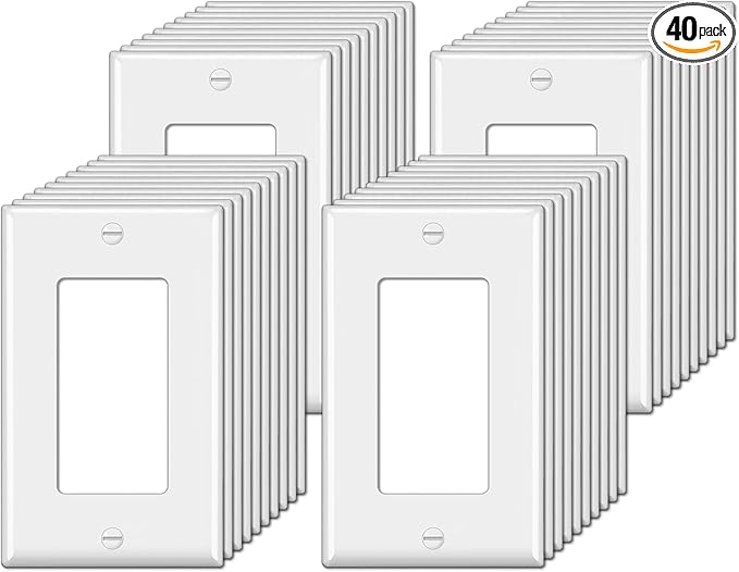 BESTTEN 40 Pack 1-Gang Switch Plates, Electrical Outlet Receptacle Covers, Unbreakable Polycarbonate Light Switch Cover, Standard Size 2.76” x 4.5”, UL Listed, Contractor Pack, White