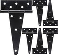 8 Inch T-Strap Shed Door Hinges Heavy Duty, Black Tee Hinge for Wooden Fences, Yard Door, Barn Door Gates, Wrought Hardware Rustproof, 6 PCS