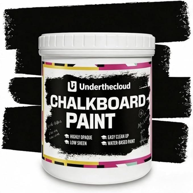 Chalkboard Blackboard Paint Chalk Board Paint for Wood, Metal, Glass, Wall, Plaster Boards Sign, Frame, Interior/Exterior, All-in-One Primer & Top Coat, Black Matte Finish, Acrylic, Non-Toxic 17oz