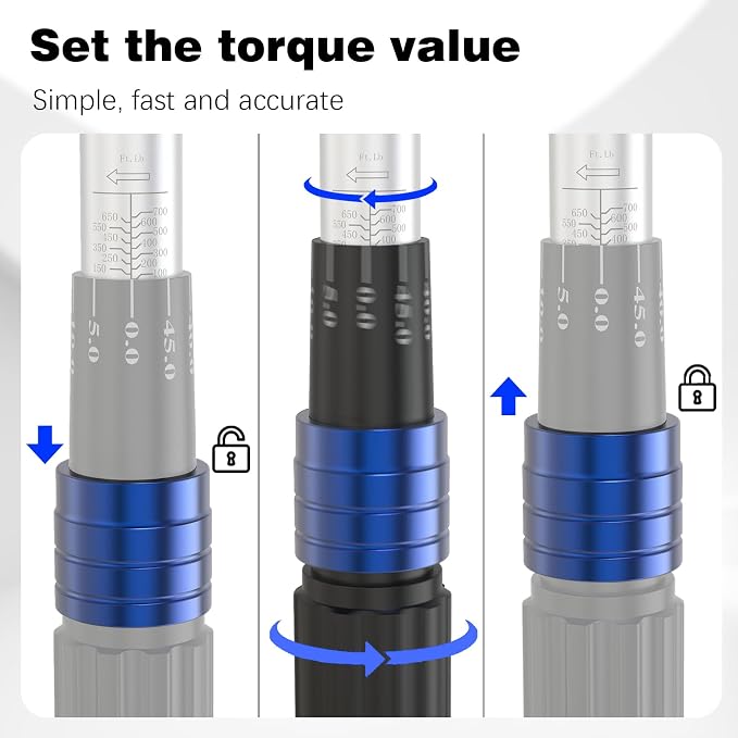 SuZhi 3/4 Inch Drive torque wrench 100-700 ft lb /135-949N.M/Aluminum Alloy handle & Cr-Mo Material Head, Heavy Duty, Professional,Dual Direction, Store in Solid Case