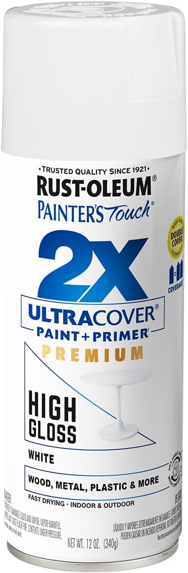 Rust-Oleum 331171-6PK Painter's Touch 2X Ultra Cover Spray Paint, 12 oz, High Gloss White, 6 Pack