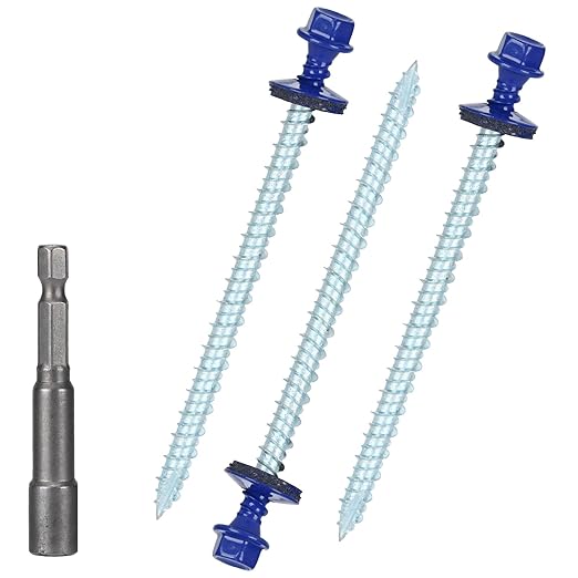 Metal Roofing Screws 10 x 3 inch, Blue Hex Head Sheet Metal Roof Screw with EPDM Washer for Corrugated Roofing (250Pcs)