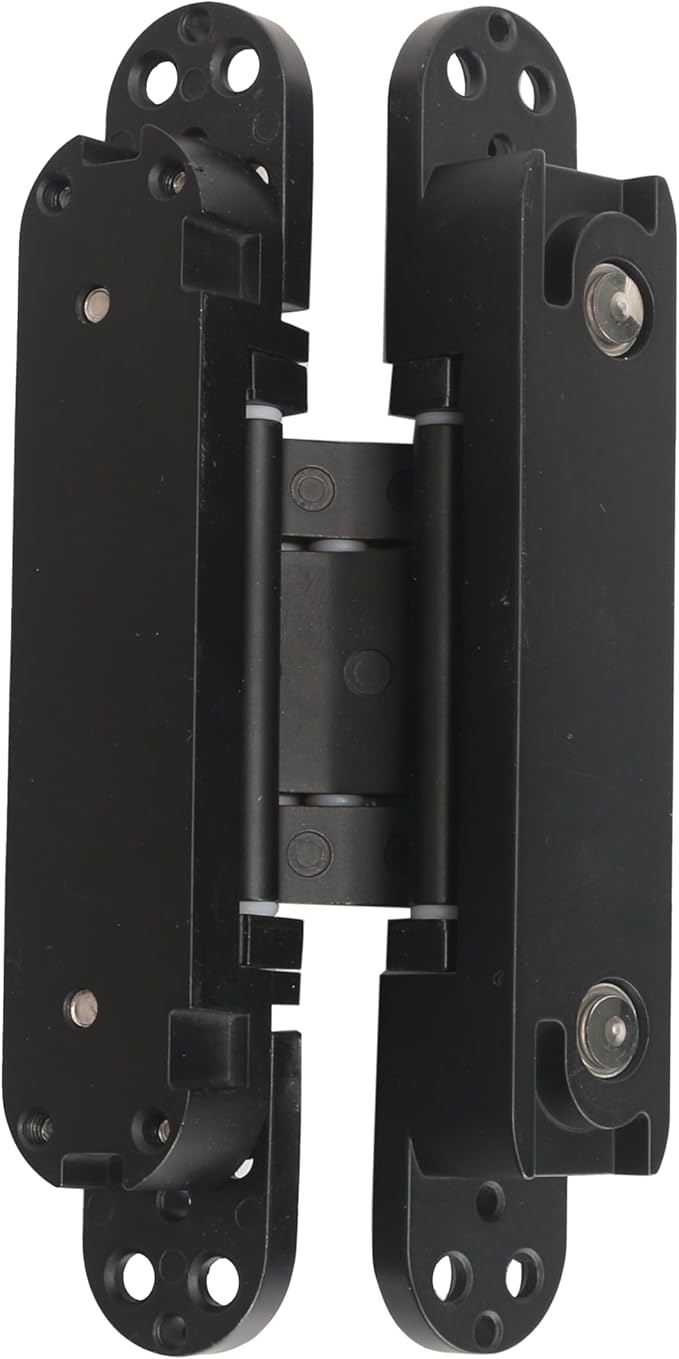 2-Pack 6 inch Hidden Door Hinges Heavy Duty Black, Invisible Concealed Hinges Zinc Alloy 6''x 2.5''x1Inch,180 Degree Swing Hinge, 3 Way Adjustable Hinge with Pins and Screws (2, Black)