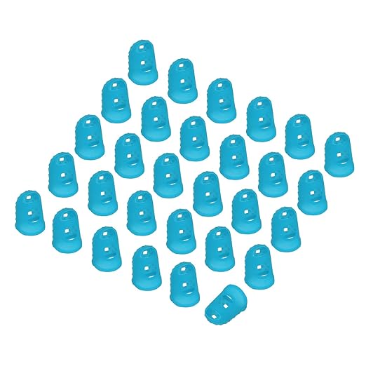 PATIKIL Finger Tip Covers Cots, Light Blue Silicone Finger Protectors Gloves Breathable Reusable Fingertip Caps with Air Holes for Dry Skin Finger Cracking, M, 30 Pcs