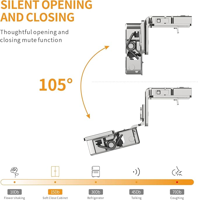 Chibery 60 Pack 1-3/8" Overlay 3D Soft Close Concealed Hinge for Face Frame Door, Smooth Slow Self Closing Hinges, Satin Nickel, Hidden 105° Open Angle Stainless Steel Hinge for Kitchen Cabinet Door