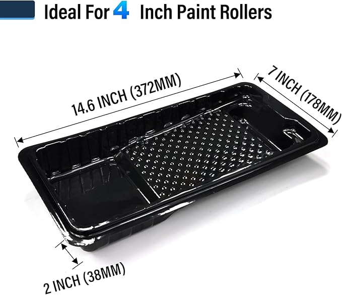 Great Andrew Jumbo Paint Roller Tray Liner 4 Inch, 12 PCS Disposable Small Plastic Paint Trays Liners Perfect for Smaller Projects, DIY Painting etc. (Black)