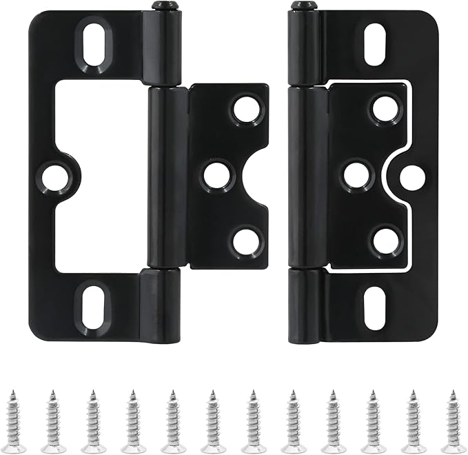 2PCS Non-Mortise Hinges 3 inch Black Door Hinges with Mounting Screws, Chest Hinges Heavy Duty Bifold Door Hinges Iron Cabinet Hinges, Precision Butt Hinge for Furniture Windows Cupboard
