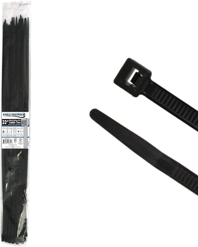 Kable Kontrol Heavy Duty Cable Zip Ties 50 Pcs 32 Inch Black, 175 Lbs Tensile Strength, Self-locking UV Resistant Plastic Nylon Wire Ties, for Indoor or Outdoor Use