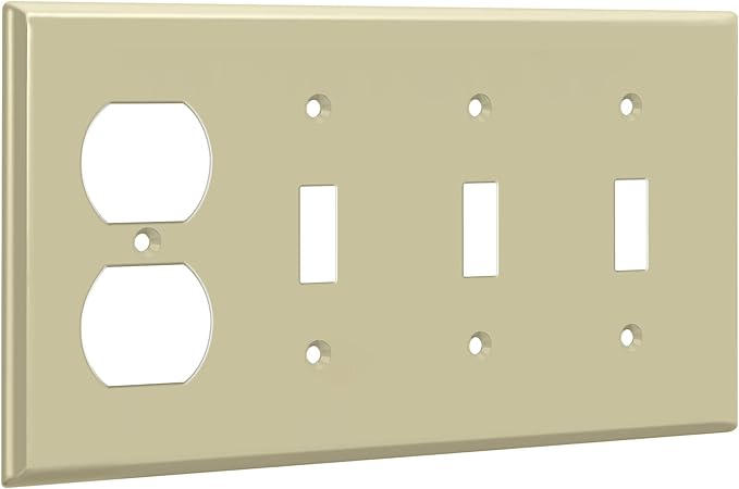 ENERLITES Combination Triple Toggle/Single Duplex Receptacle Outlet Wall Plate, Standard Size 4-Gang Light Switch Cover (4.50" x 8.19"), Polycarbonate Thermoplastic, UL Listed，881321-I, Ivory