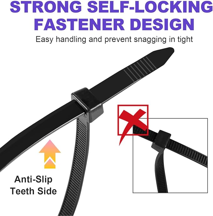 RAZCC 1200pcs Black Cable Zip Ties 16 Inch, Heavy Duty Plastic Wire Ties with 100lb Tensile Strength, Self-Locking Black Nylon Tie Wraps for Indoor and Outdoor
