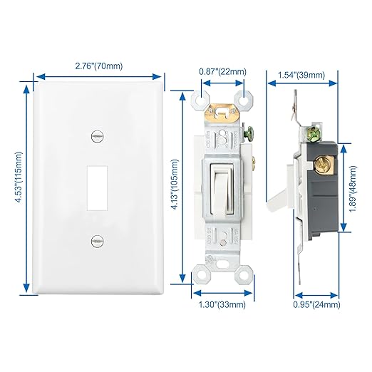 Baomain 10-Pack 15 Amp Toggle Light Switch with Wall Plate, 3-Way, Residential/Commercial Grade, On/Off Switch, Glossy White, UL Certified