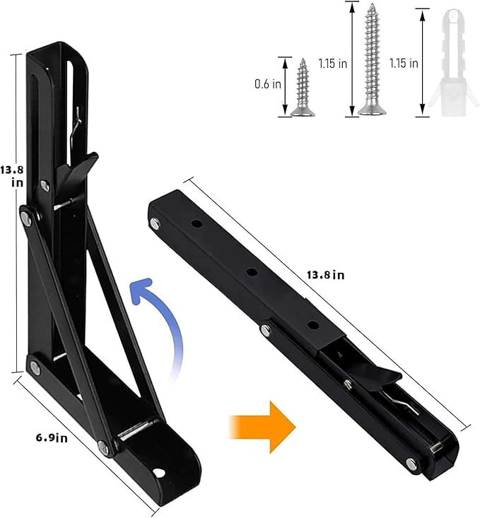 Folding Shelf Brackets - 14 Inch 4 Pcs Heavy Duty Metal Collapsible Shelf Bracket, DIY Wall Mounted Shelf Bracket, Space Saving for Bench