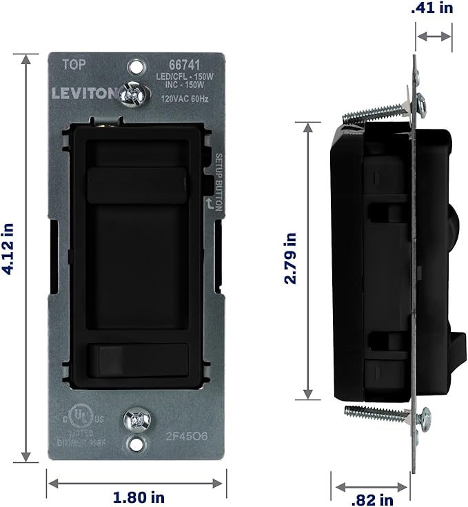 Leviton SureSlide LED Advanced Dimmer Switch for 150W Dimmable LED, Halogen and Incandescent Bulbs and Fixtures, 66741-E, Black
