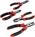 Performance Tool W30765 4-Piece Professional Pliers Set | Includes slip joint, diagonal, long nose, and linesman pliers. Hardened cutting edges. Non-slip molded grips
