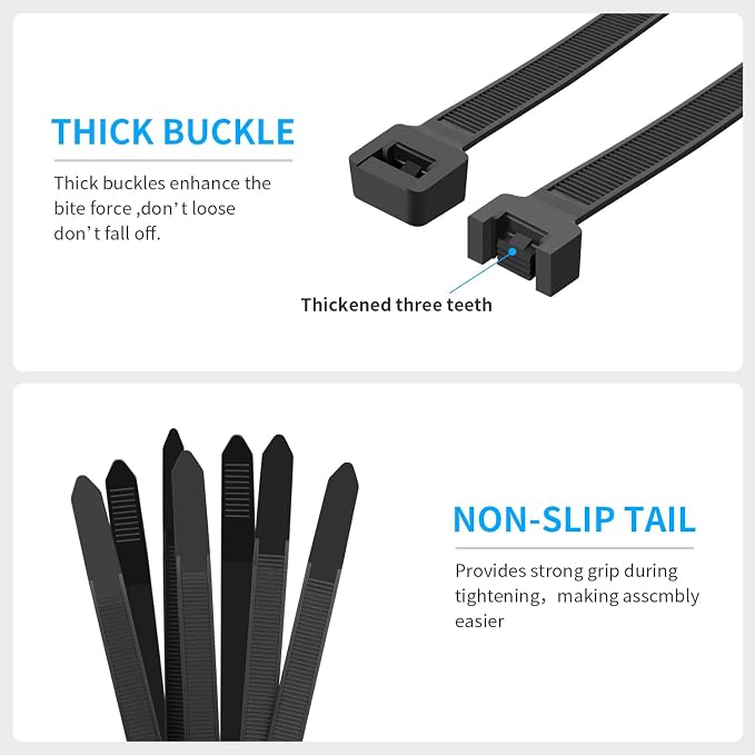 3000 Pack 6 Inch Black Zip Ties, 60 LBS Heavy Duty Cable Ties, UV Resistant Nylon Wire Ties, Self-Locking Plastic Straps for Indoor & Outdoor Use