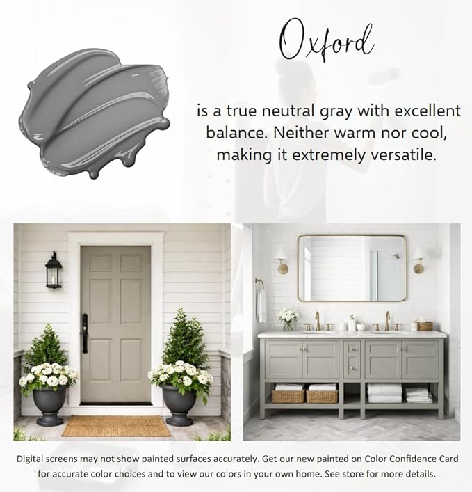 ALL-IN-ONE Paint by Heirloom Traditions, Oxford (Neutral Gray), 8oz Sample - Durable cabinet and furniture paint. Built in primer and top coat, no sanding needed. Includes our 30 featured color card.