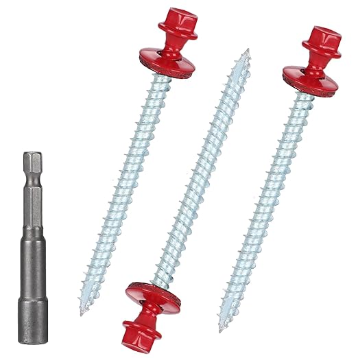 Metal Roofing Screws 10 x 2-1/2 inch, Red Hex Head Sheet Metal Roof Screw with EPDM Washer for Corrugated Roofing (250Pcs)