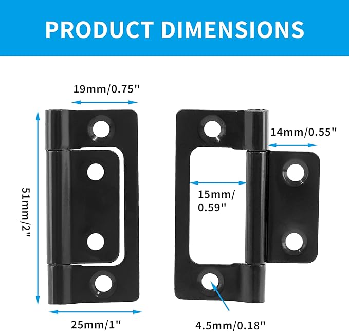 Biaungdo 6 Pcs Non-Mortise Door Hinges, 2 inch x 1 inch Bifold Butt Cabinet Hinges Vintage Furniture Hardware Antique Door Hinge with Screws for Door, Windows, Cabinet, Cupboard(Black)