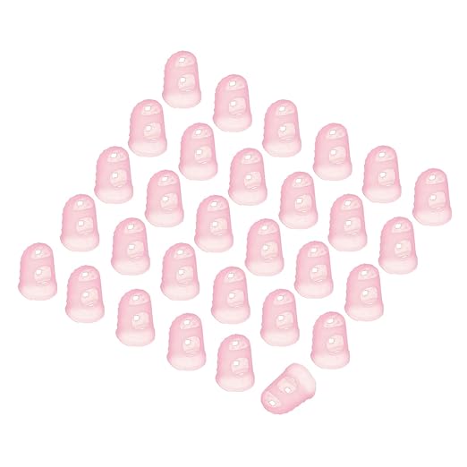 PATIKIL Finger Tip Covers Cots, Pink Silicone Finger Protectors Gloves Breathable Reusable Fingertip Caps with Air Holes for Dry Skin Finger Cracking, M, 30 Pcs