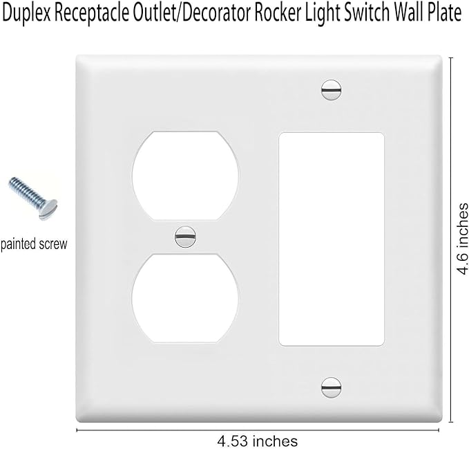 Duplex Outlet/Decorator Rocker Light Switch Wall Plates 2-Gang Switch Outlet Electrical Cover Plate Unbreakable Thermoplastic Faceplate for Light Receptacle Outlet Switch, White (10 Pack)