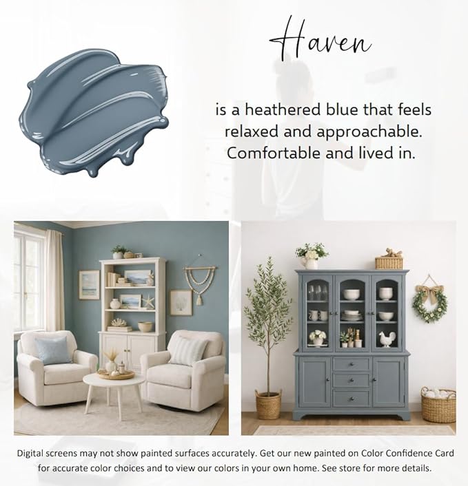 ALL-IN-ONE Paint by Heirloom Traditions, Haven (Heather Blue), Gallon - Durable cabinet and furniture paint. Built in primer and top coat, no sanding needed. Includes our 30 featured color card.
