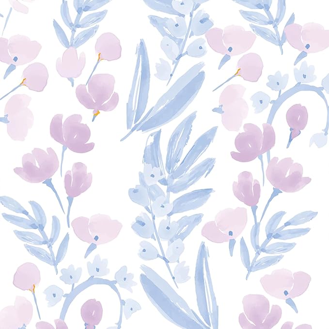 Floral Peel and Stick Wallpaper, Purple, 17.7"x393" | Self-Adhesive, Vinyl, Removable, Boho Contact Paper, Flower Wall Paper for Bedroom, Living Room, Bathroom