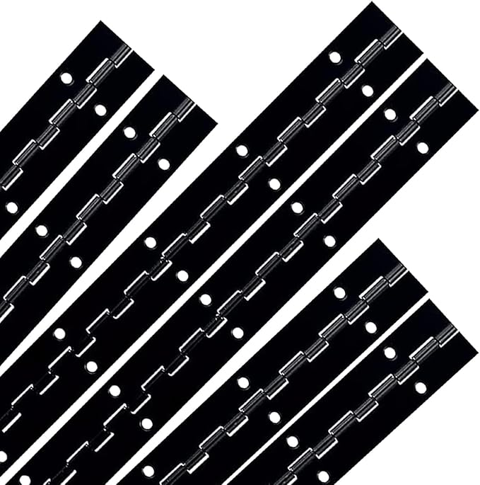 6PCS Continuous & Piano Hinges 16Inch with Holes, 0.04”Thick Stainless Steel 304 Heavy Duty Black Piano Hinges, 1.2" Open Width Continuous Hinge for Cabinets Boat Marine Door, Mailbox, Storage Boxes