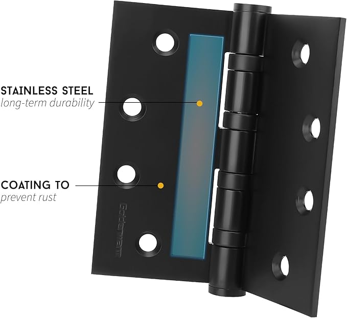 3 Pack goldenwarm Matte Black 4'' Door Hinges for Exterior Doors Ball Bearing Door Hinges 4in x 4in with Square Corners, Heavy-Duty, 304 Stainless Steel