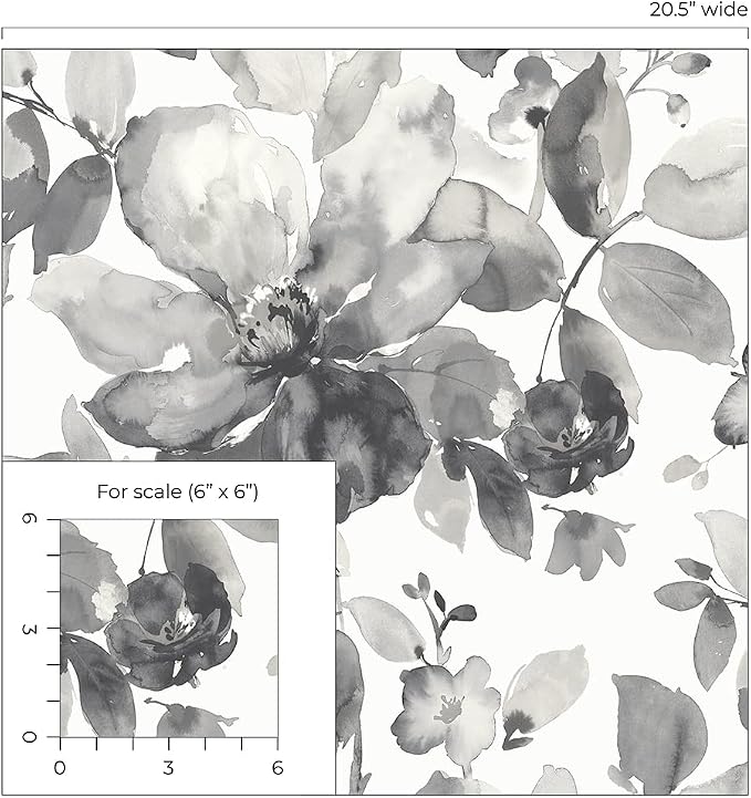 NextWall Watercolor Flower Peel and Stick Wallpaper (Inkwell)