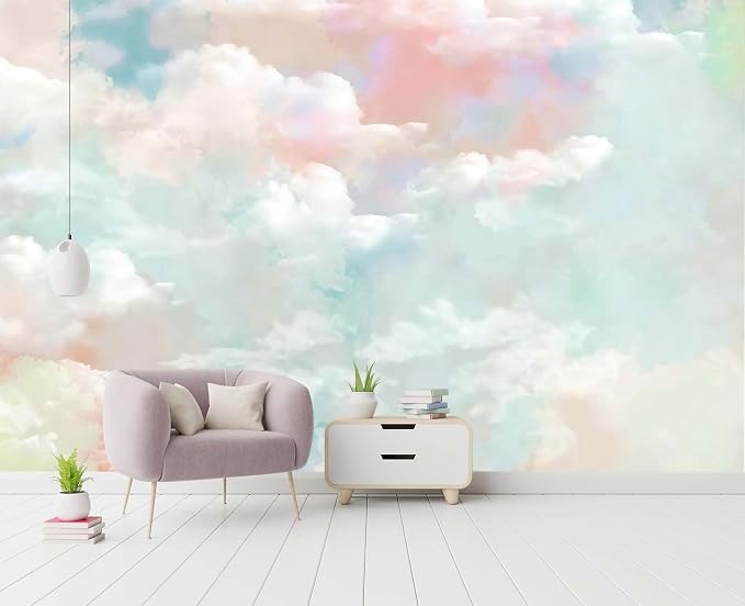 Cliouar-Wall Mural Wallpaper for Bedroom Living Room Wallpaper 3D Wallpaper Decoration Pink Clouds Wallpaper 182" x 122"(Not Peel and Stick)