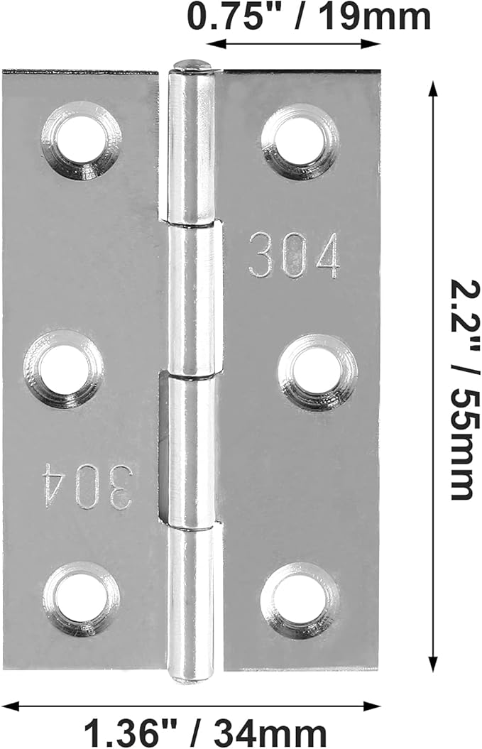 Biaungdo 10 Pack 2.5 Inch Butt Hinge, Stainless Steel Folding Butt Hinges, Cabinet Mini Hinges Small Box Hinges Door Hinge Rectangle