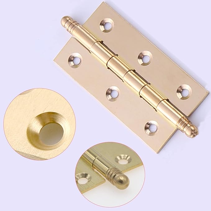 Pack of 4 2.5 Inch Brass Door Butt Hinges, Mini Cabinet Decorative Folding Butt Hinges, Small Bifold Door Hinges, Polished Butt Hinge with Mouting Screws