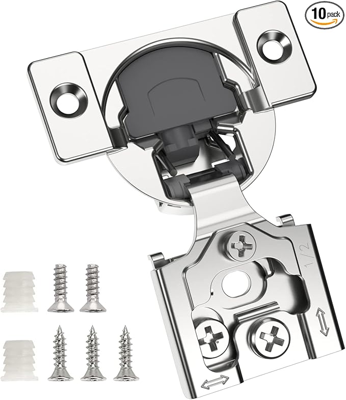 Chibery 10 Pack 1/2" Overlay Concealed Soft Close Hinge for Face Frame Door, Self Closing Hidden Hinge with 3 Way Adjustability, Satin Brushed Nickel 105 Degree Open Angle for Kitchen Storage Cabinet