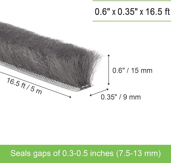 Self-Adhesive Weather Stripping Seal for Doors & Windows – Soundproof Insulation Gap Filler for Sliding, Exterior, Front, and Jamb Frames – 0.6" x 0.35" x 16.5 ft, Gray