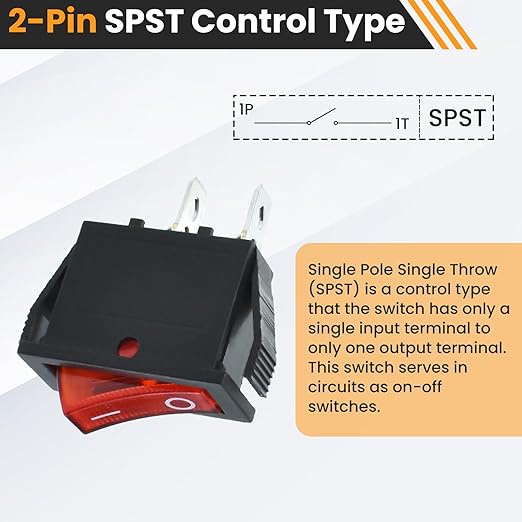 2 Pin 2 Position Boat Shaped Rocker Switch, KCD3-101 ON/Off Snap in Toggle Switch, AC 250V/15A 125V/20A Red Rocker Switch Toggle for Car Auto Boat Household Appliances (Red 6 Pack)